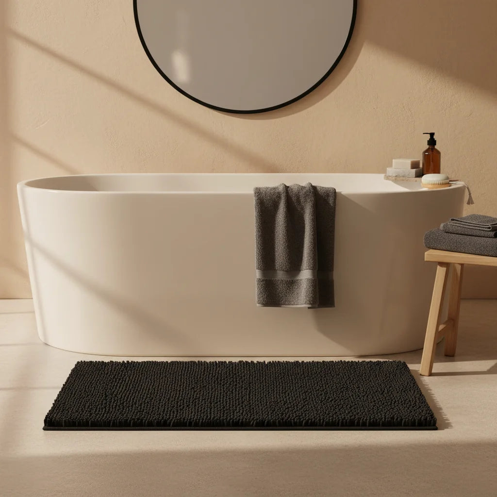 Tapis de Salle de Bain Antidérapant Grande Taille Noir Ébène