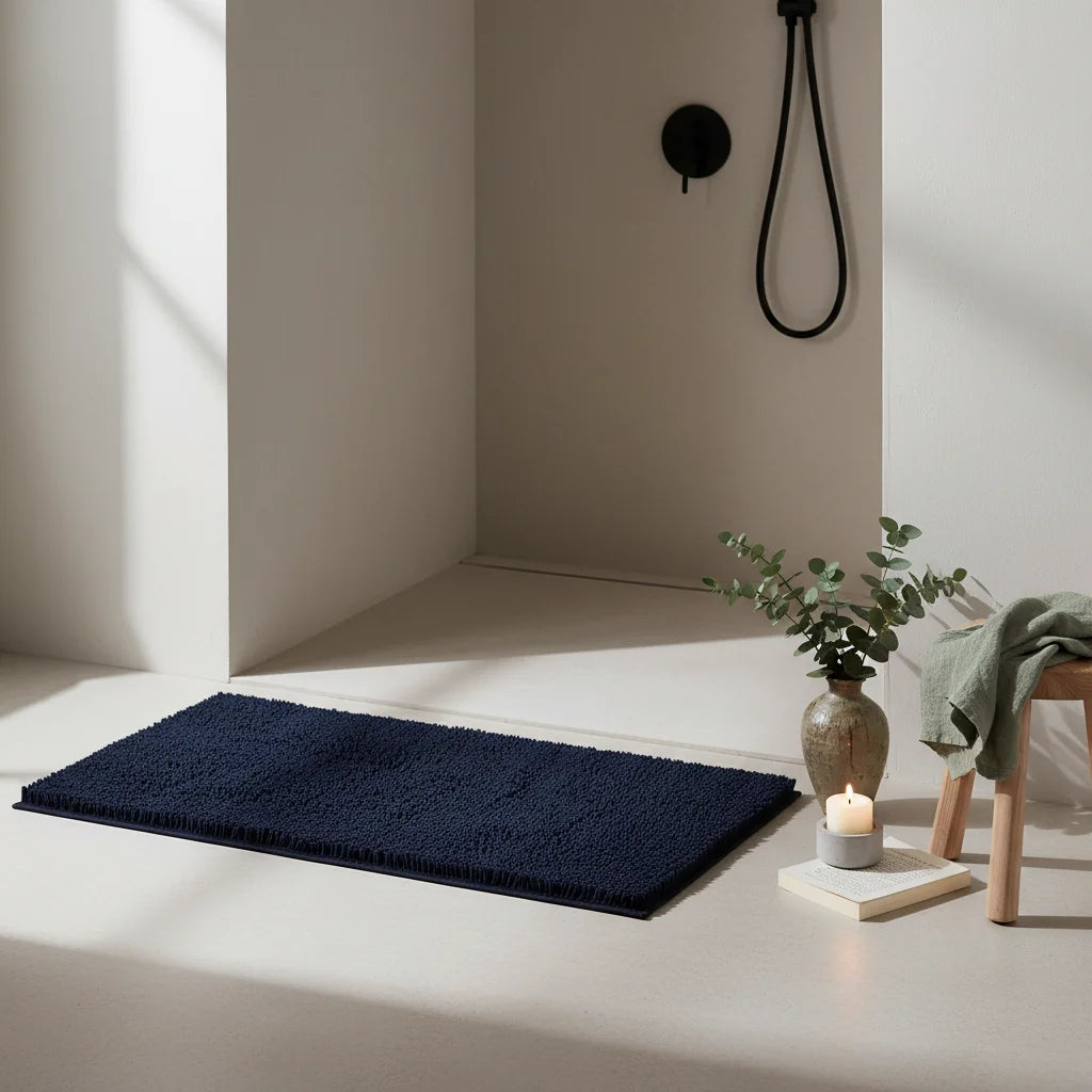 Tapis de Salle de Bain Antidérapant Grande Taille Bleu Profond