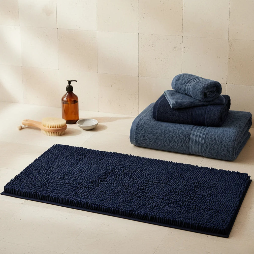 Tapis de Salle de Bain Antidérapant Grande Taille Bleu Profond