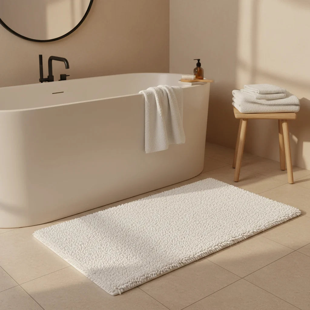 Tapis de Salle de Bain Antidérapant Grande Taille Blanc Neige