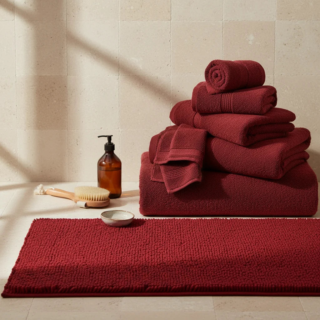 Tapis de Salle de Bain Antidérapant Grande Taille Rouge Rubis