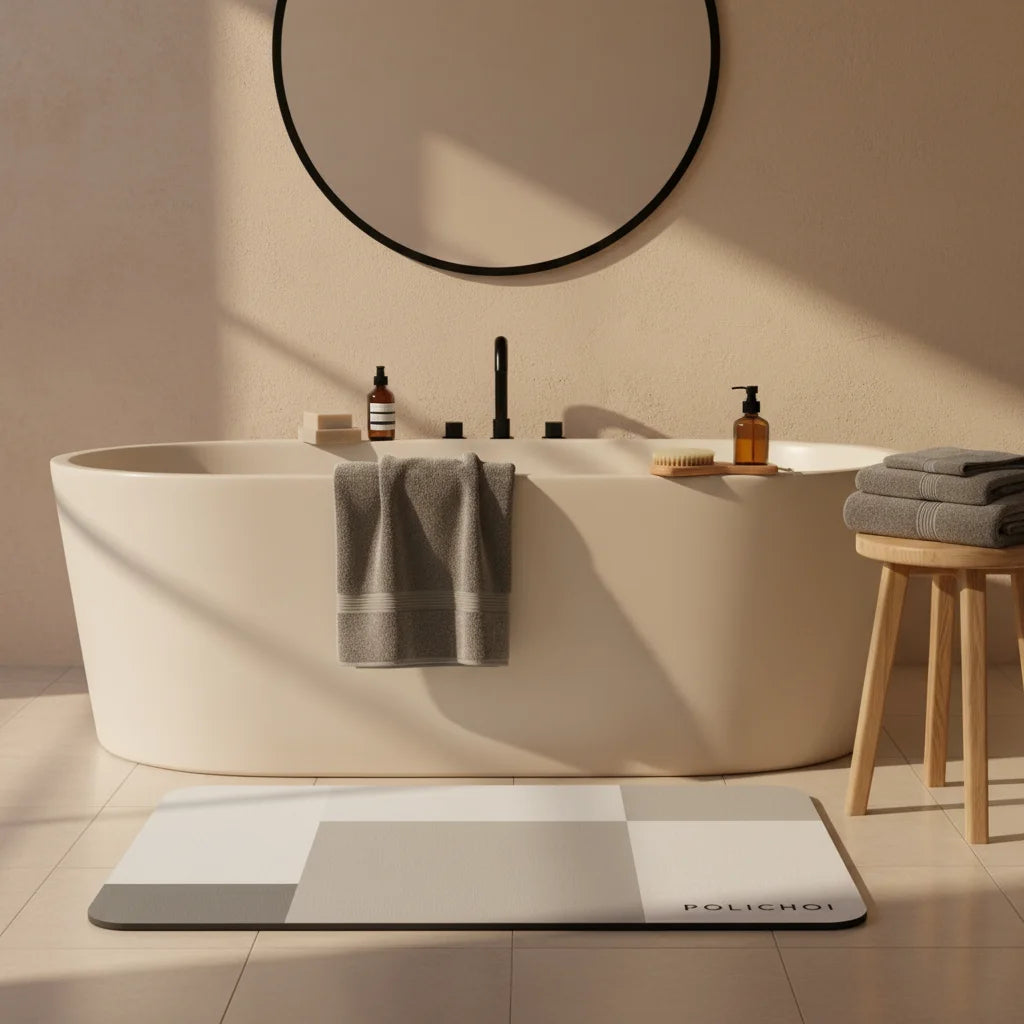 Tapis de Salle de Bain Antidérapant Tons Naturels