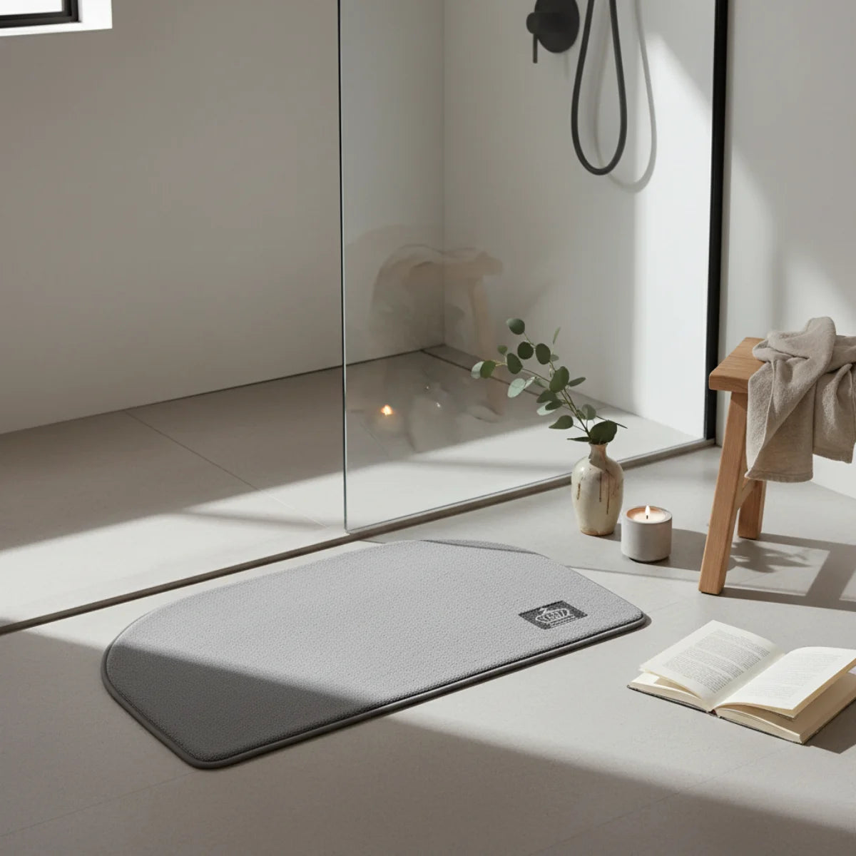 Tapis de Salle de Bain Demi Lune Gris Perle