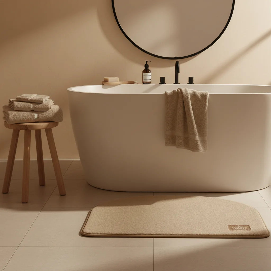 Tapis de Salle de Bain Demi Lune Beige Sable