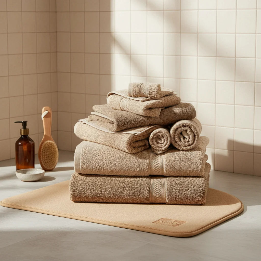 Tapis de Salle de Bain Demi Lune Beige Sable