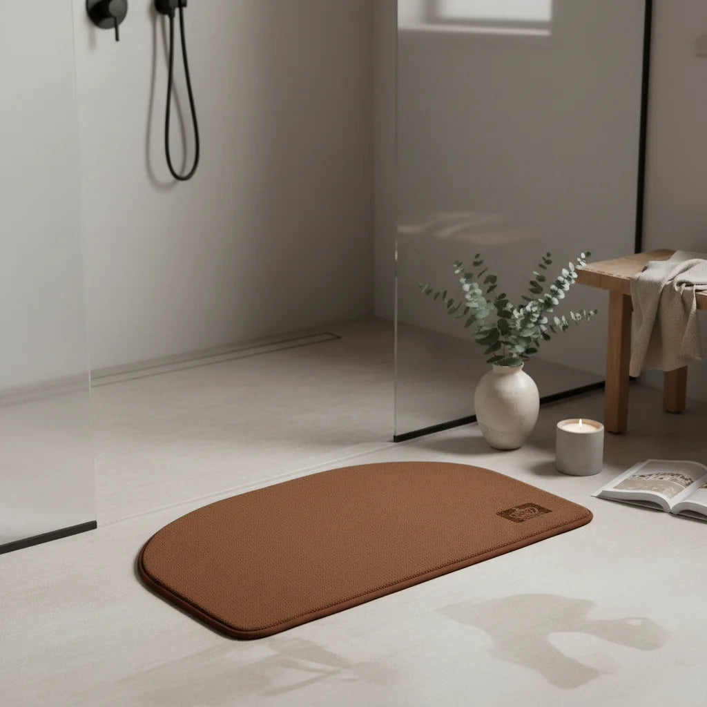 Tapis de Salle de Bain Demi Lune Brun Noisette