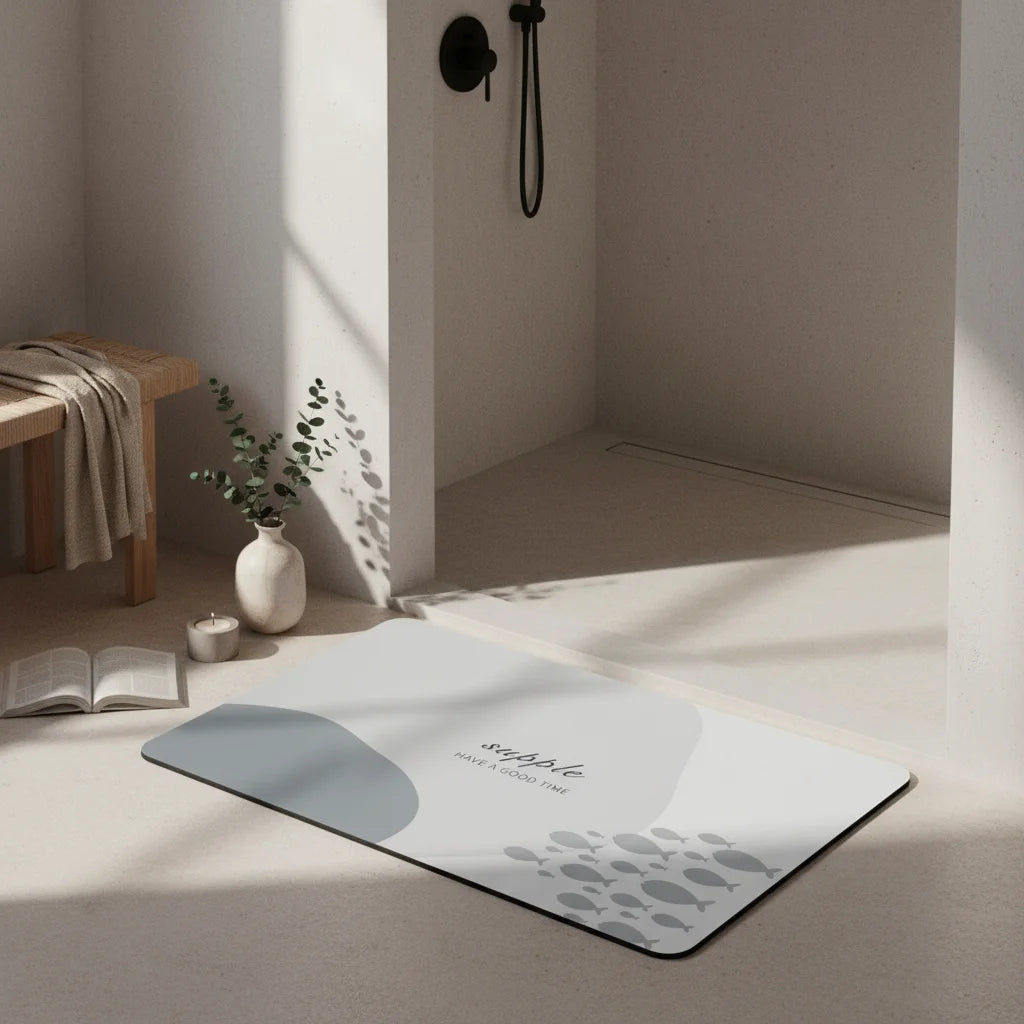 Tapis de Salle de Bain Design Bleu Minéral