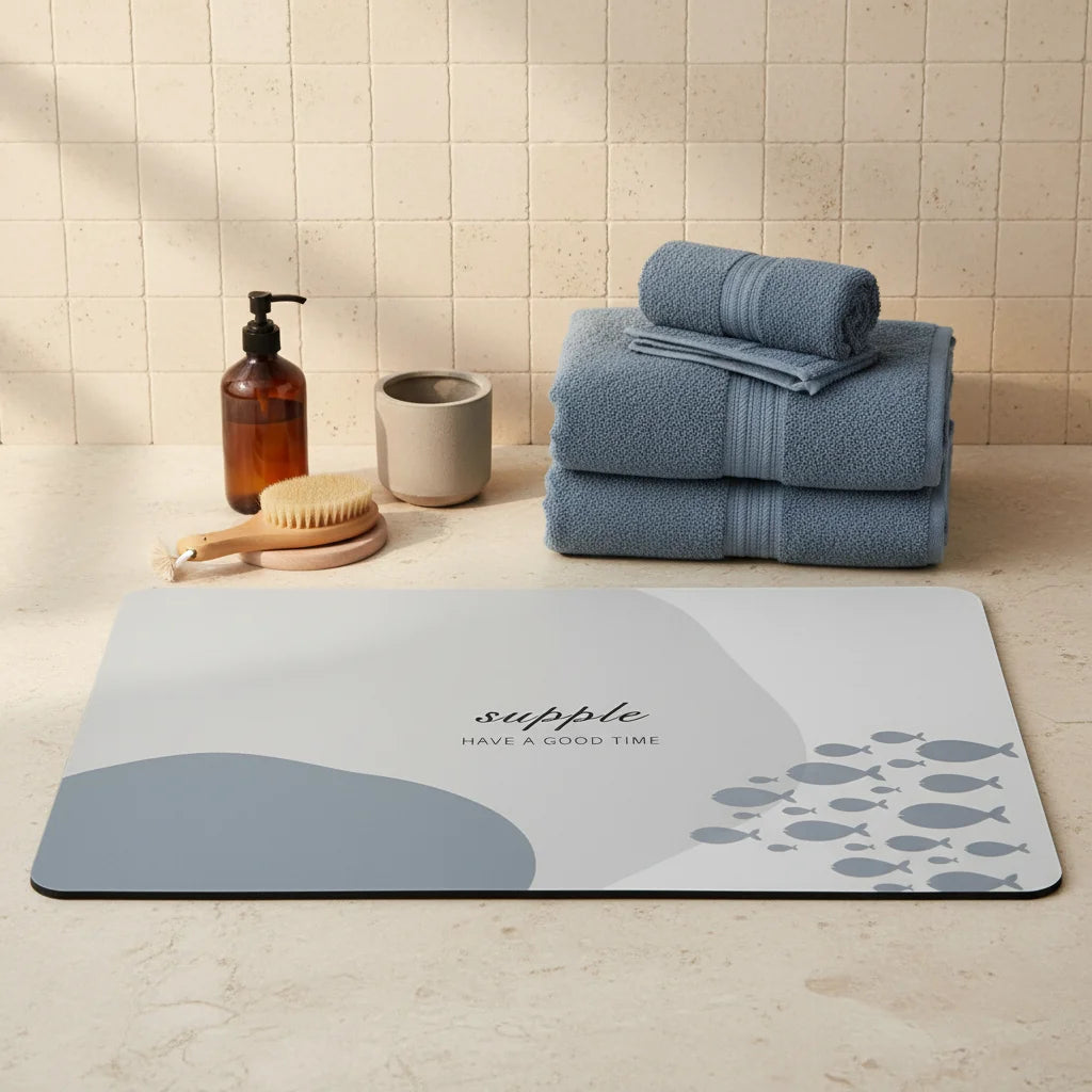 Tapis de Salle de Bain Design Bleu Minéral