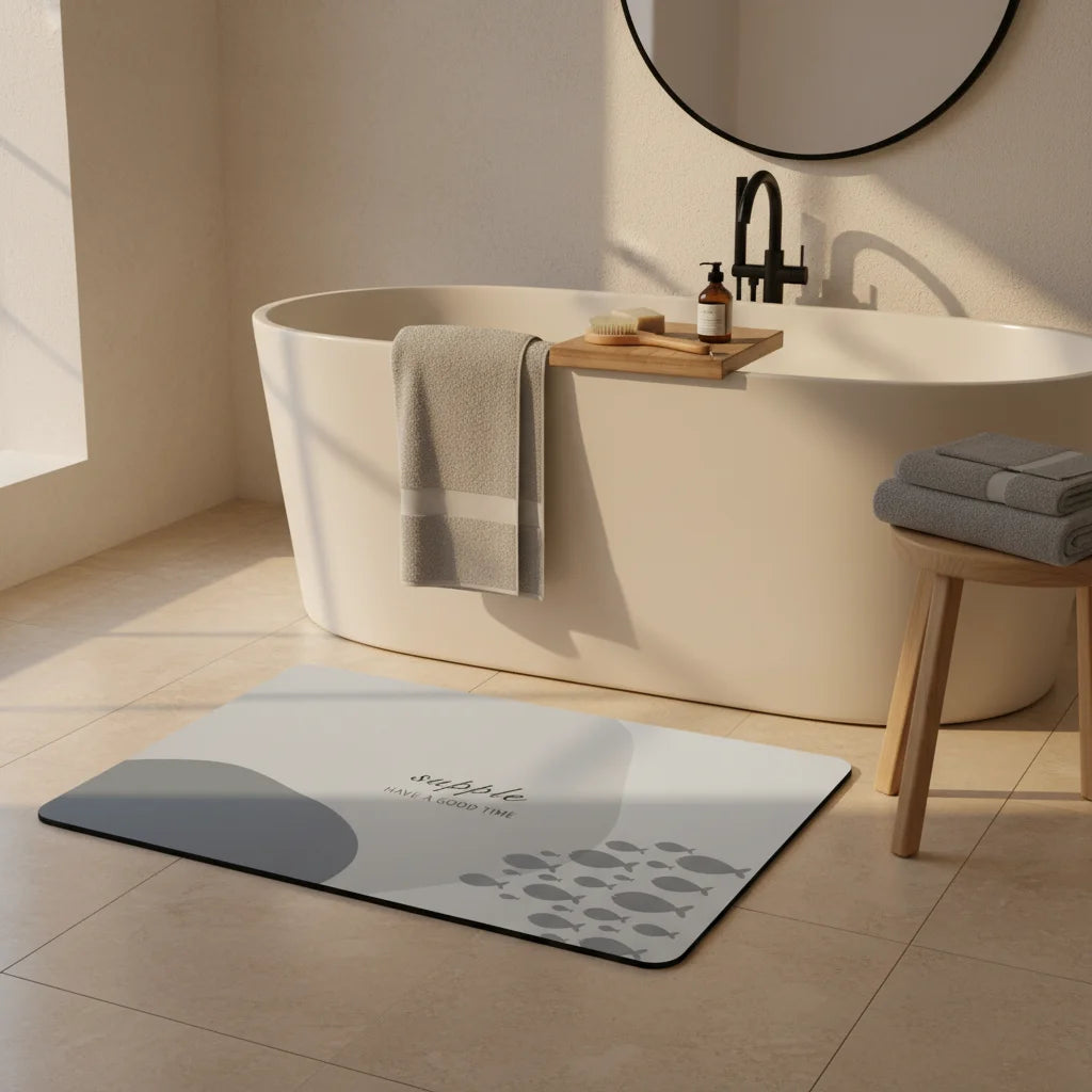 Tapis de Salle de Bain Design Bleu Minéral