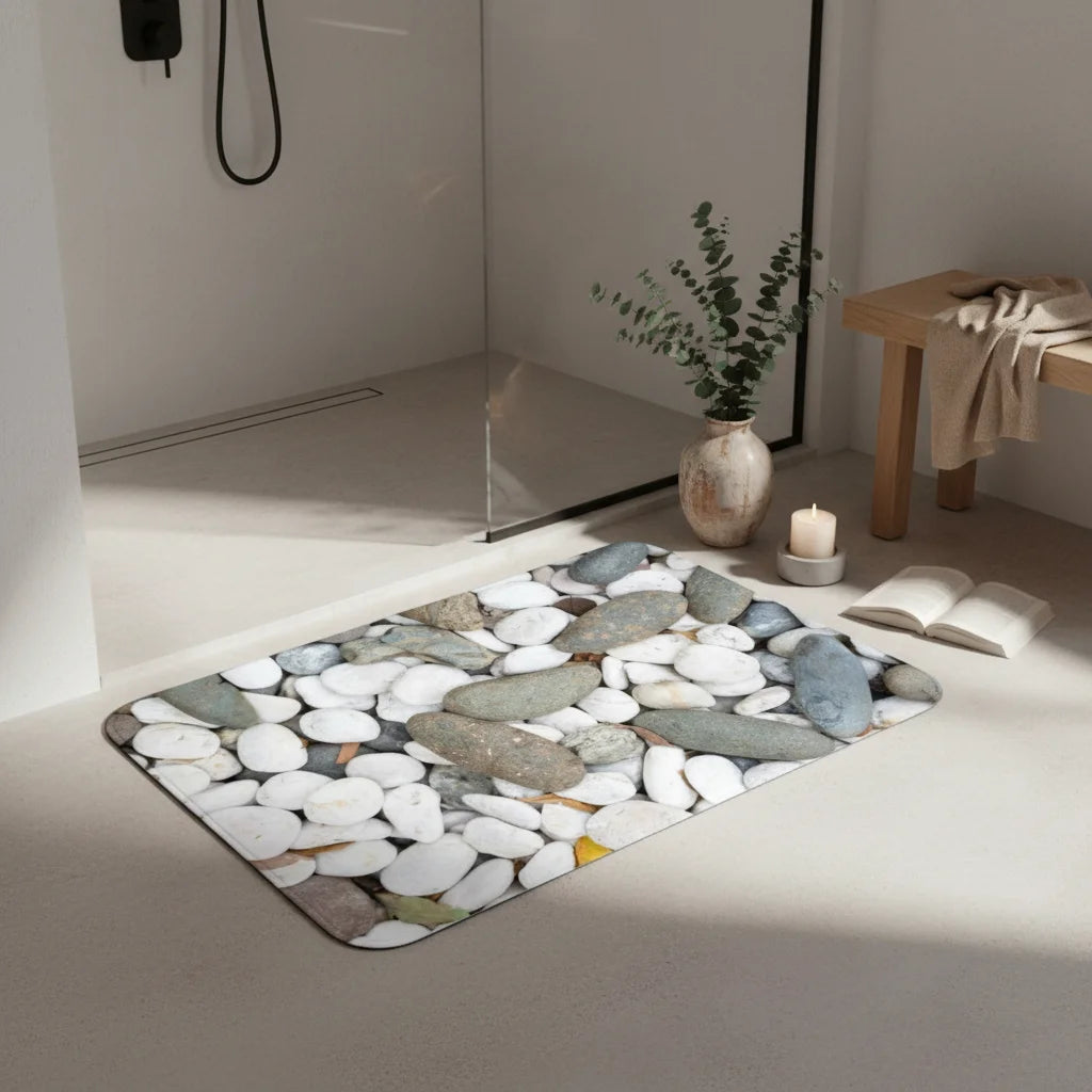 Tapis de Salle de Bain en Galet Gris