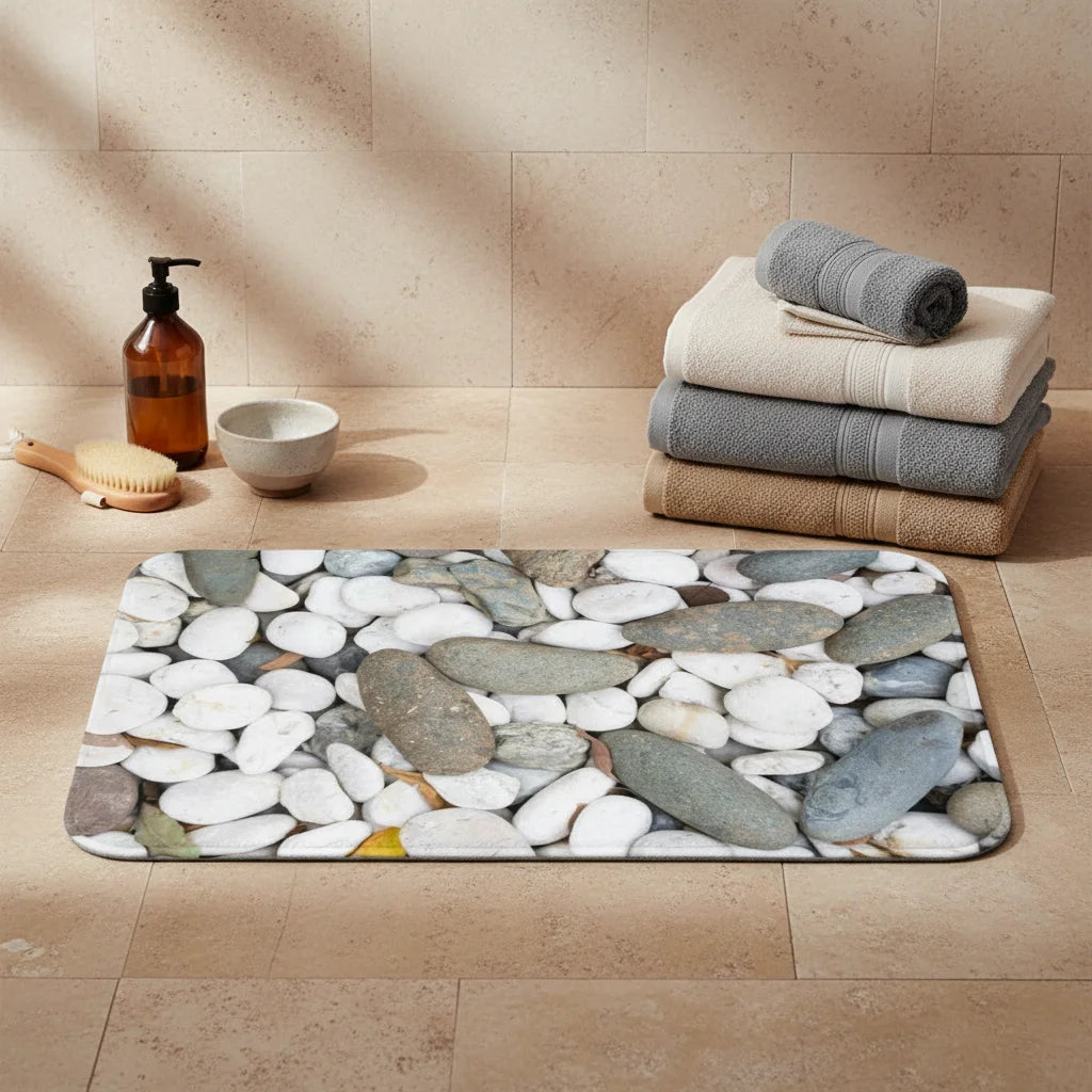 Tapis de Salle de Bain en Galet Gris