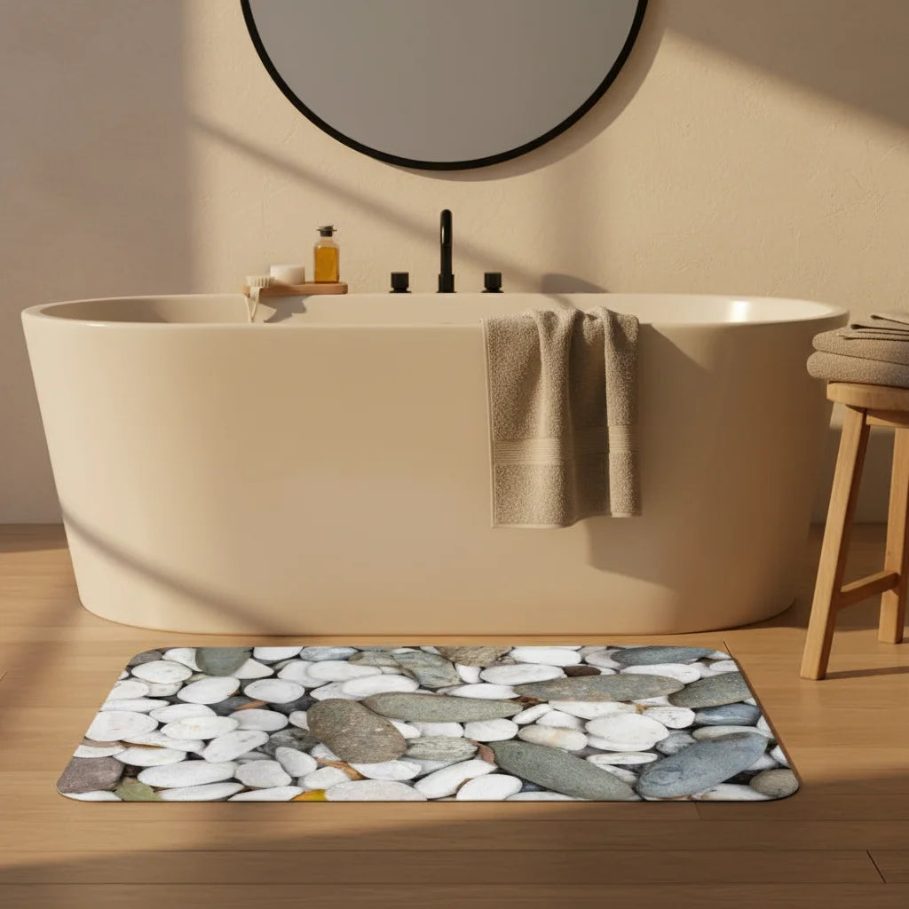Tapis de Salle de Bain en Galet Gris