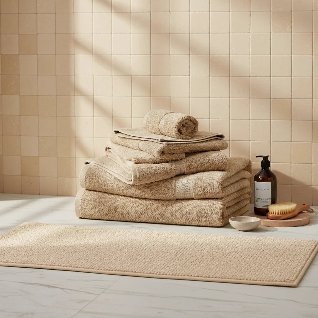 Tapis de Salle de Bain Grande Taille Beige Lin