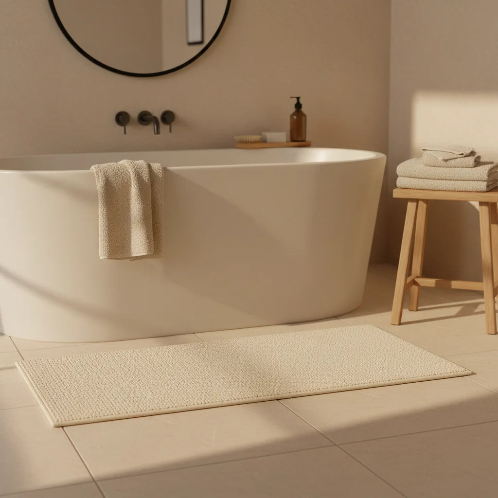Tapis de Salle de Bain Grande Taille Beige Lin