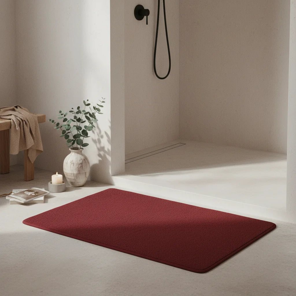 Tapis de Salle de Bain Haut de Gamme Rouge Bordeaux