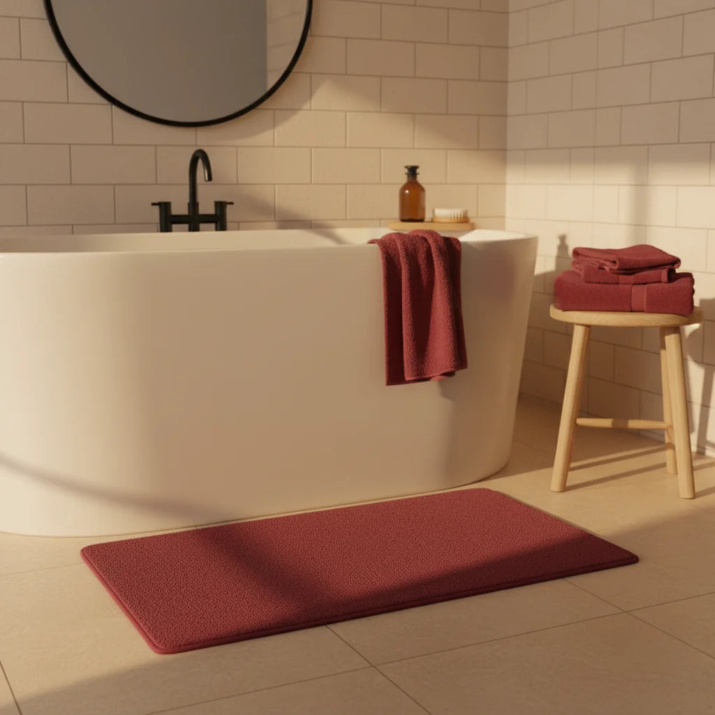 Tapis de Salle de Bain Haut de Gamme Rouge Bordeaux