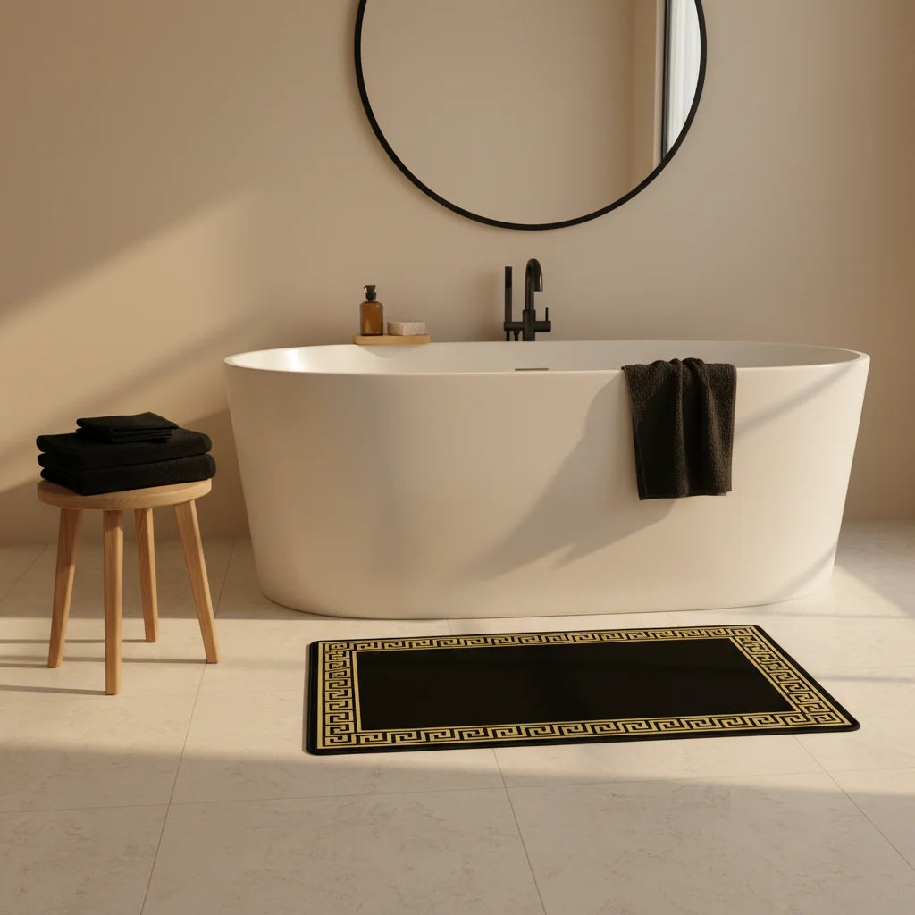 Tapis de Salle de Bain Luxe Grec Or