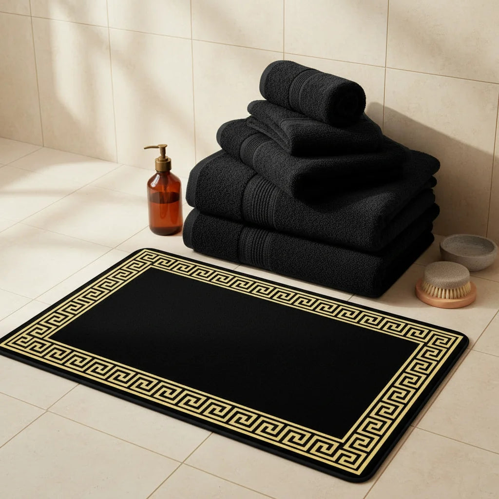 Tapis de Salle de Bain Luxe Grec Or