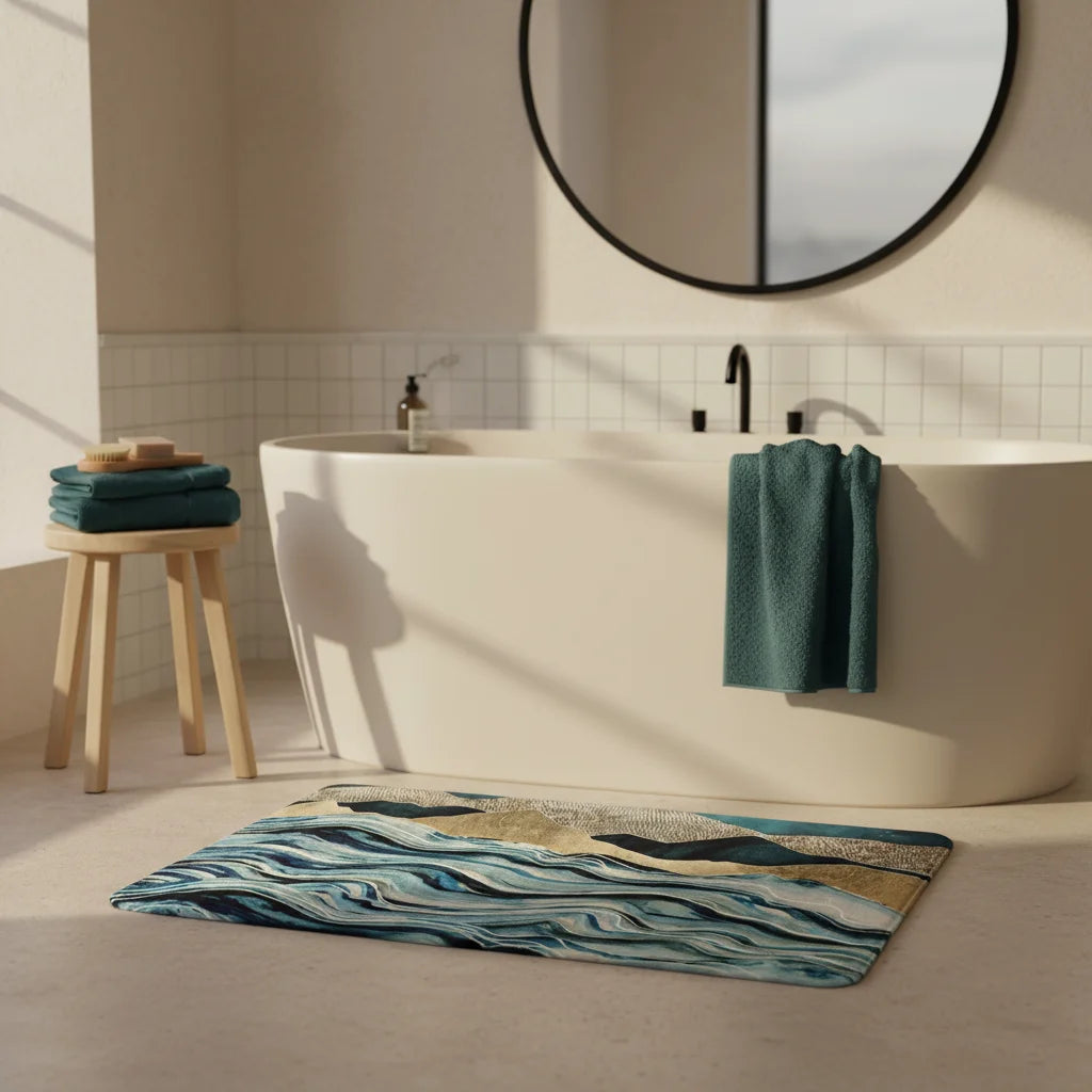 Tapis de Salle de Bain Marbre Bleu