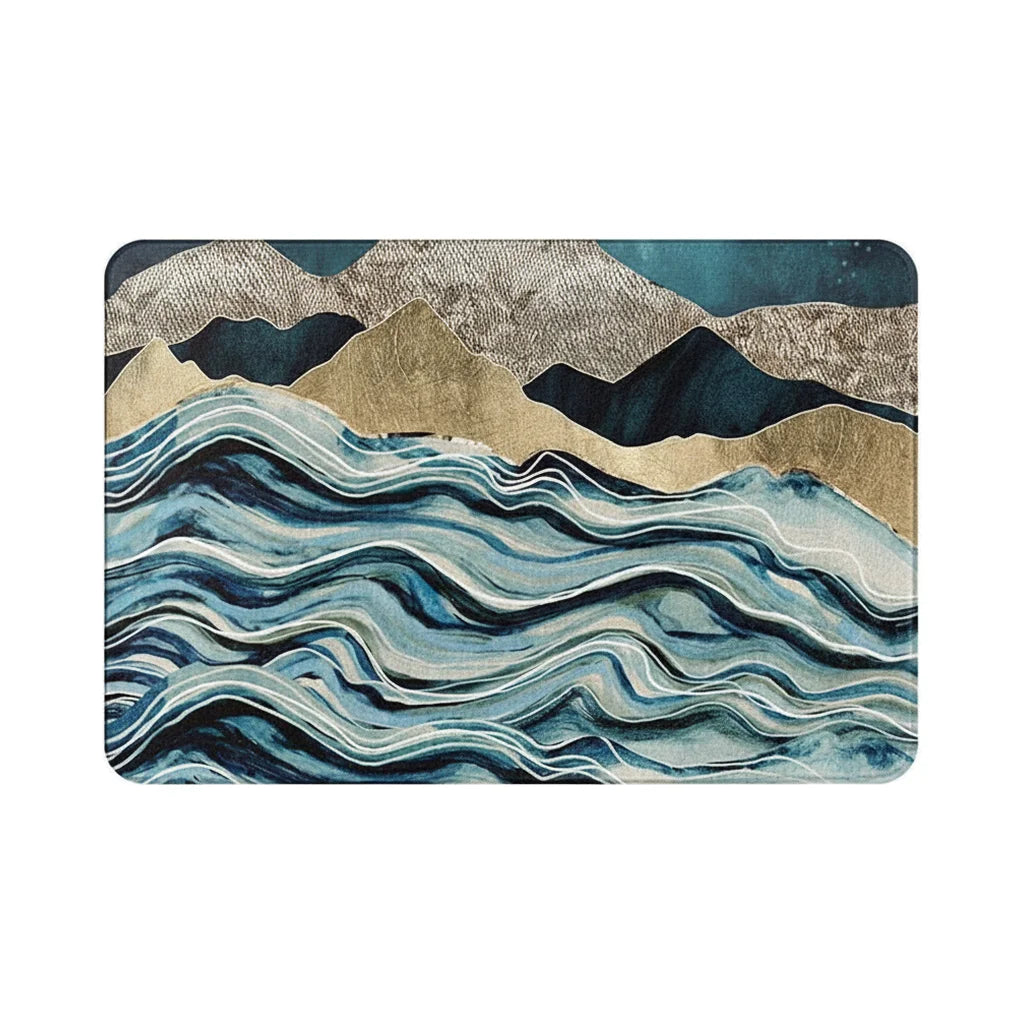 Tapis de Salle de Bain Marbre Bleu