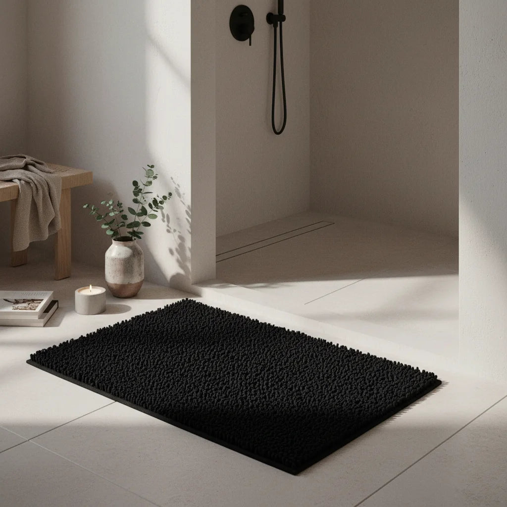 Tapis de Salle de Bain Microfibre Doux Noir Profond