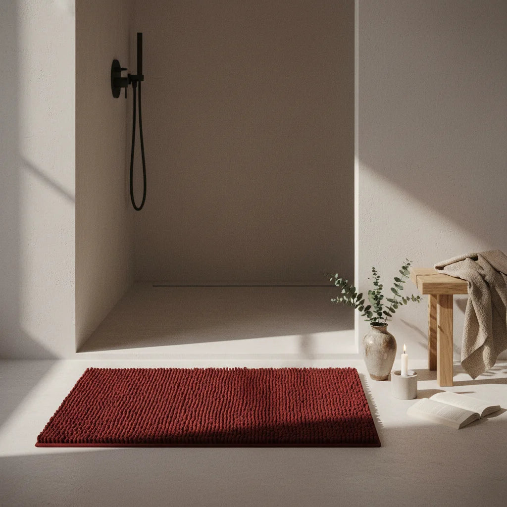 Tapis de Salle de Bain Microfibre Doux Rouge Cerise