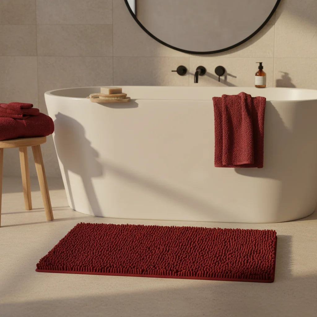 Tapis de Salle de Bain Microfibre Doux Rouge Cerise