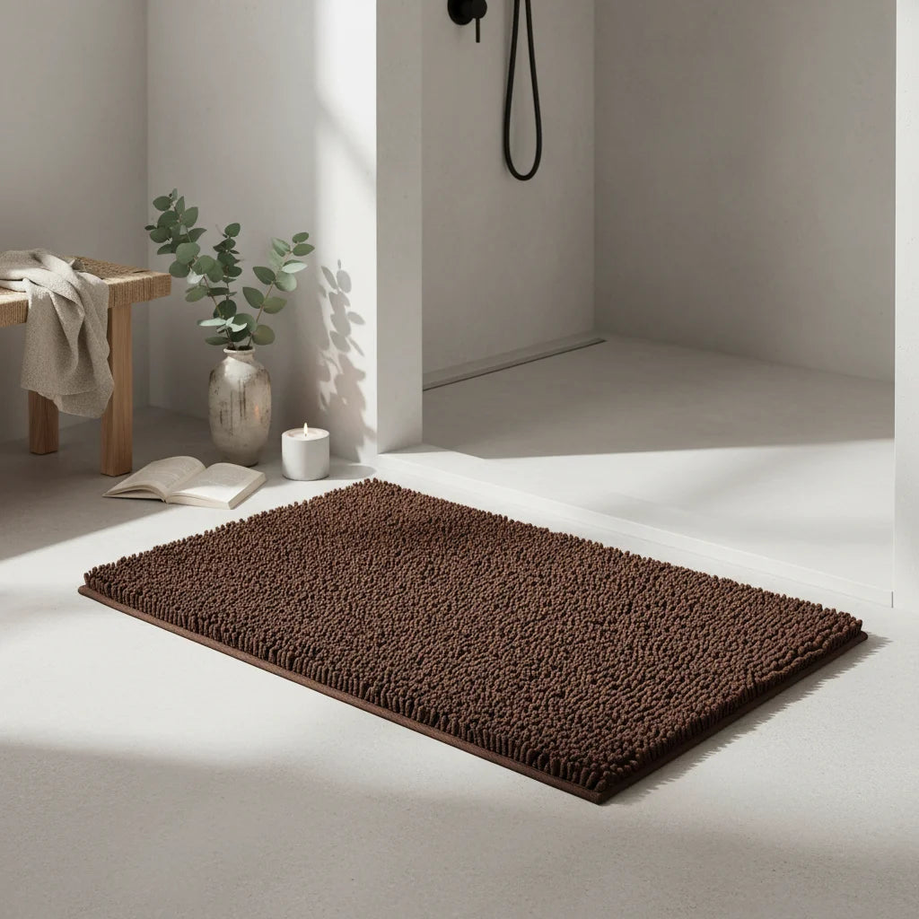 Tapis de Salle de Bain Microfibre Doux Marron Café