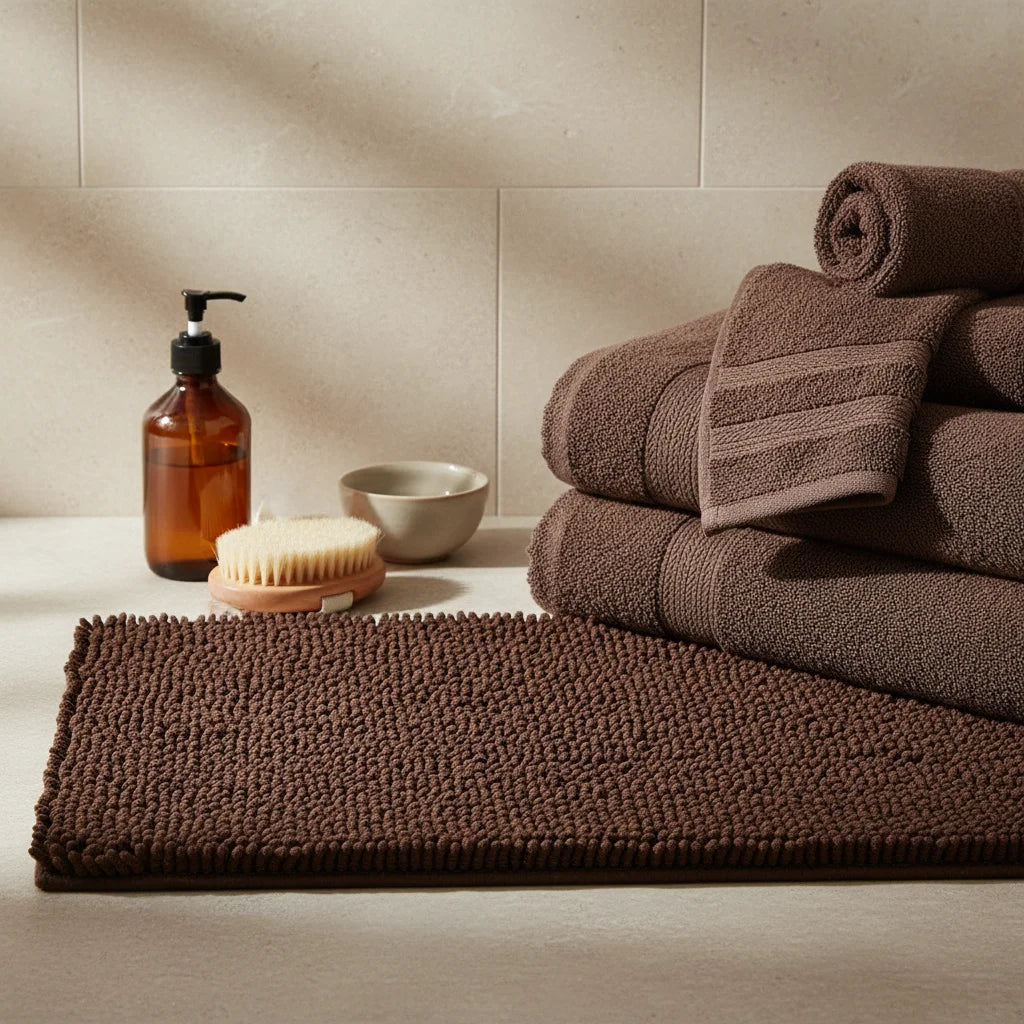 Tapis de Salle de Bain Microfibre Doux Marron Café