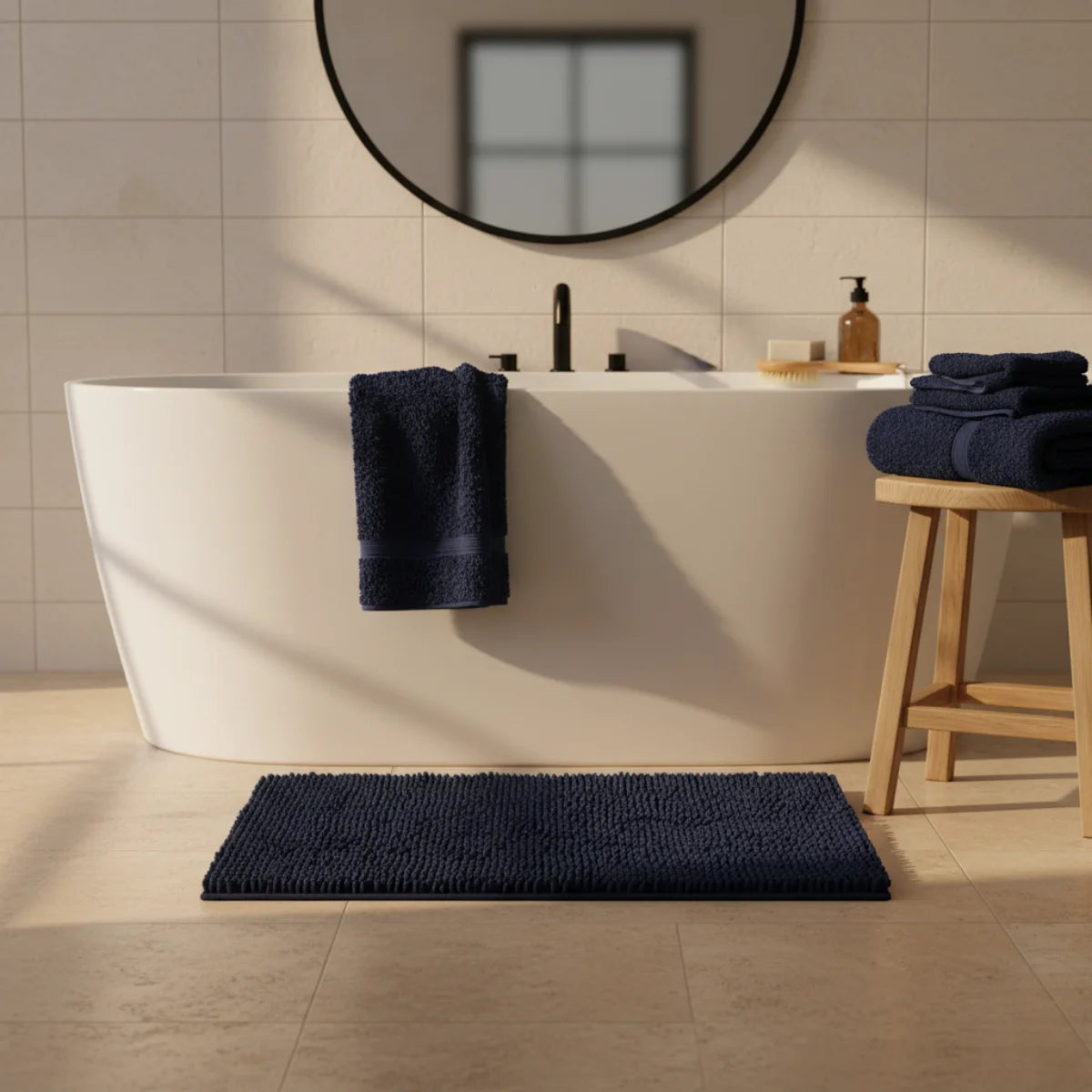 Tapis de Salle de Bain Microfibre Doux Bleu Nuit