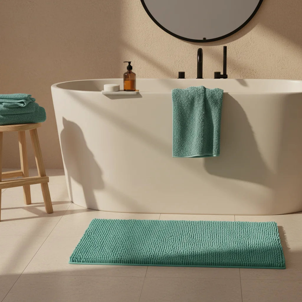 Tapis de Salle de Bain Microfibre Doux Bleu Lagon