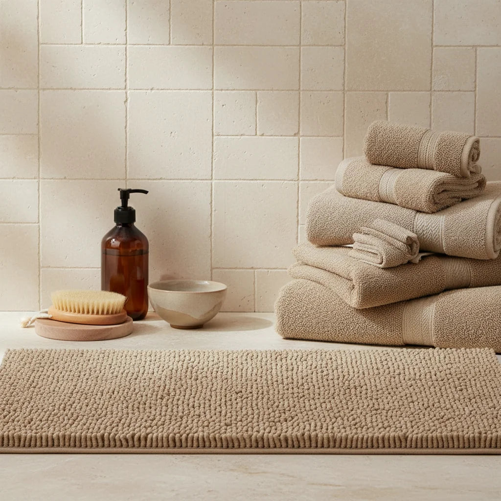 Tapis de Salle de Bain Microfibre Doux Beige Sable