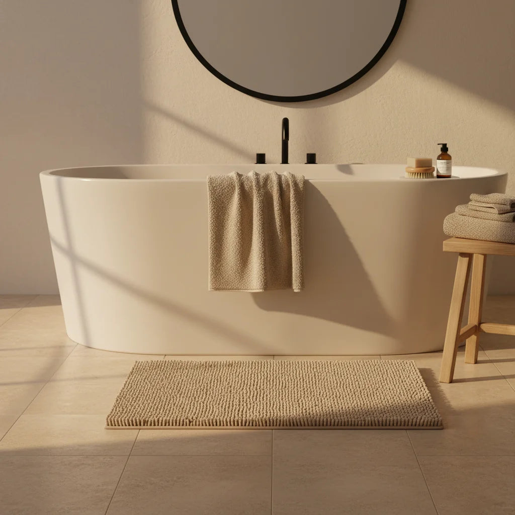 Tapis de Salle de Bain Microfibre Doux Beige Sable