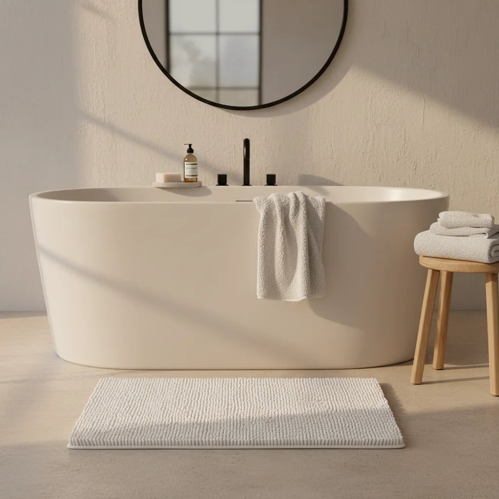 Tapis de Salle de Bain Microfibre Doux Beige Sable