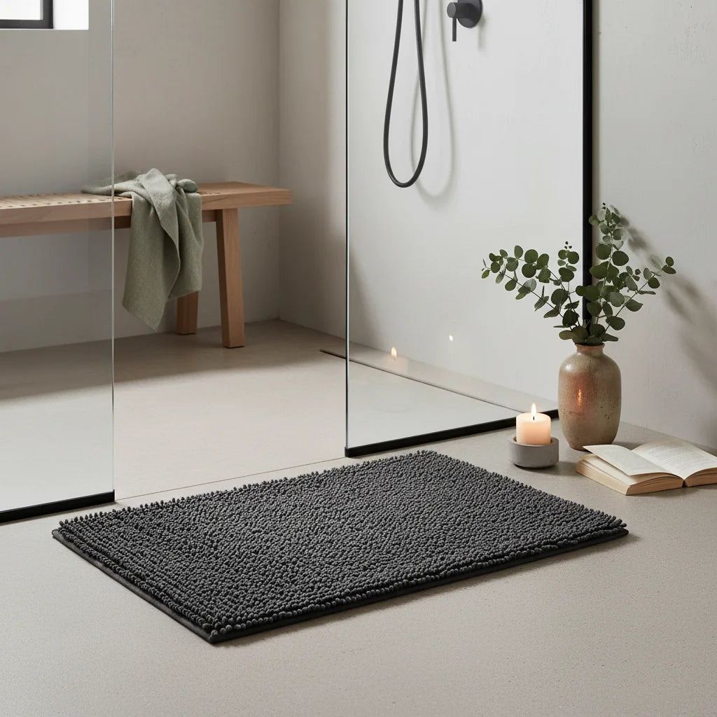 Tapis de Salle de Bain Microfibre Doux Gris Perle