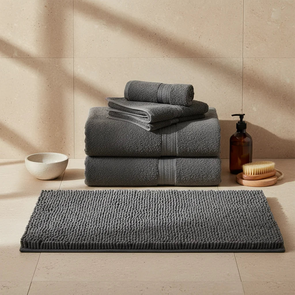 Tapis de Salle de Bain Microfibre Doux Gris Perle