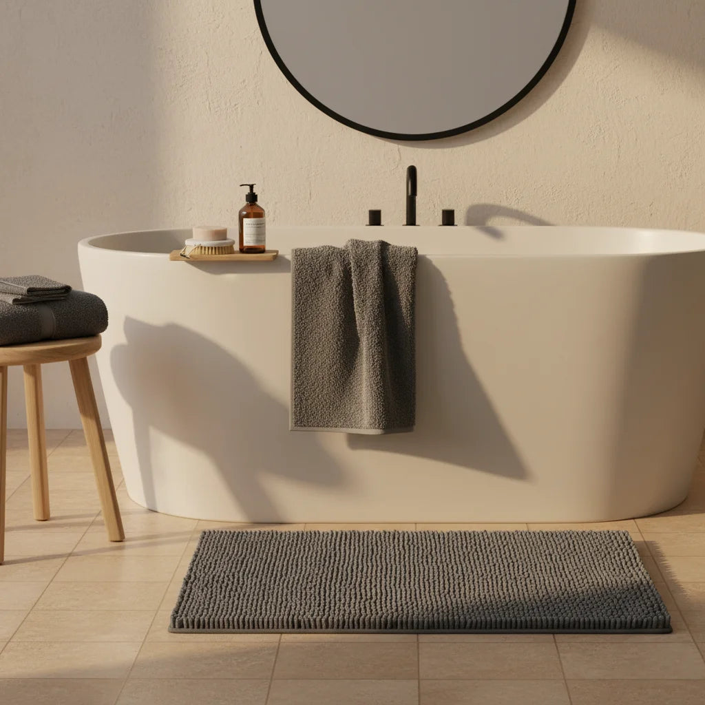 Tapis de Salle de Bain Microfibre Doux Gris Perle
