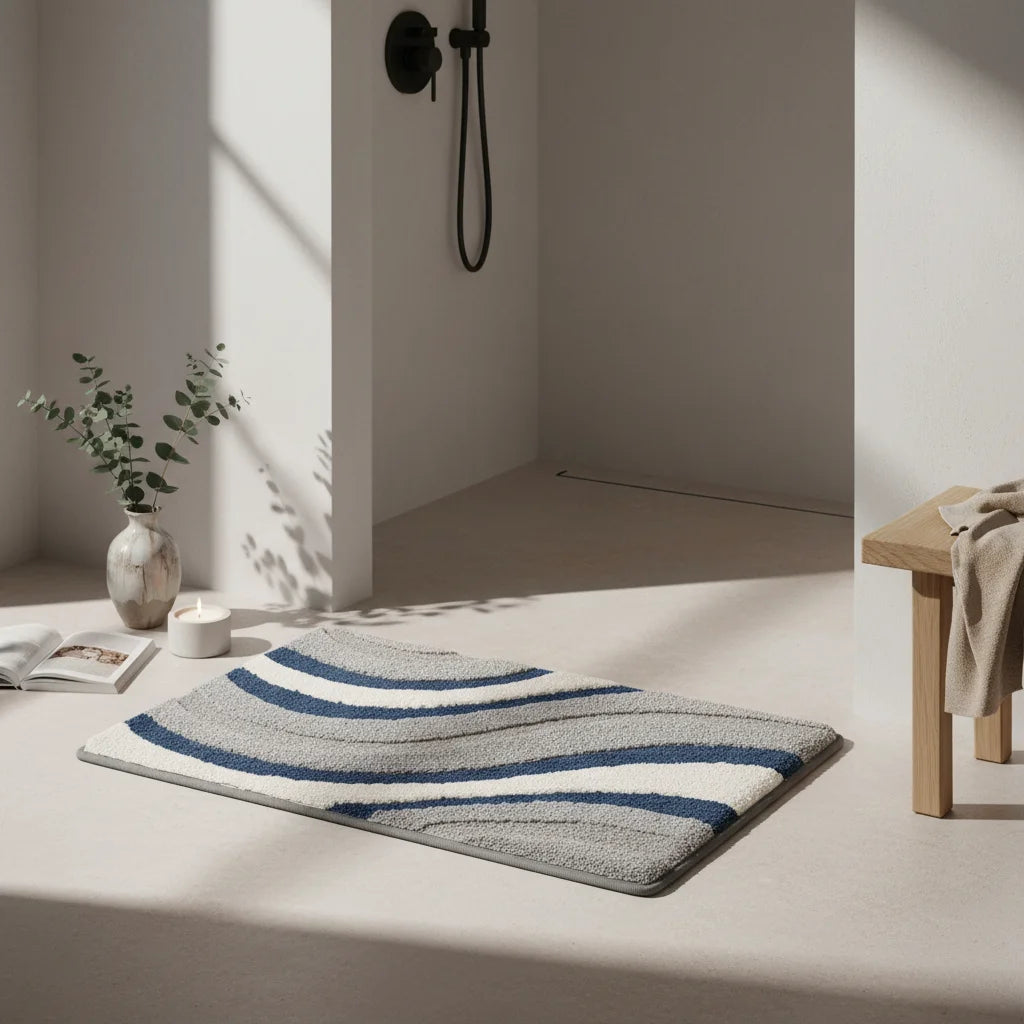 Tapis de Salle de Bain Original Gris et Blanc