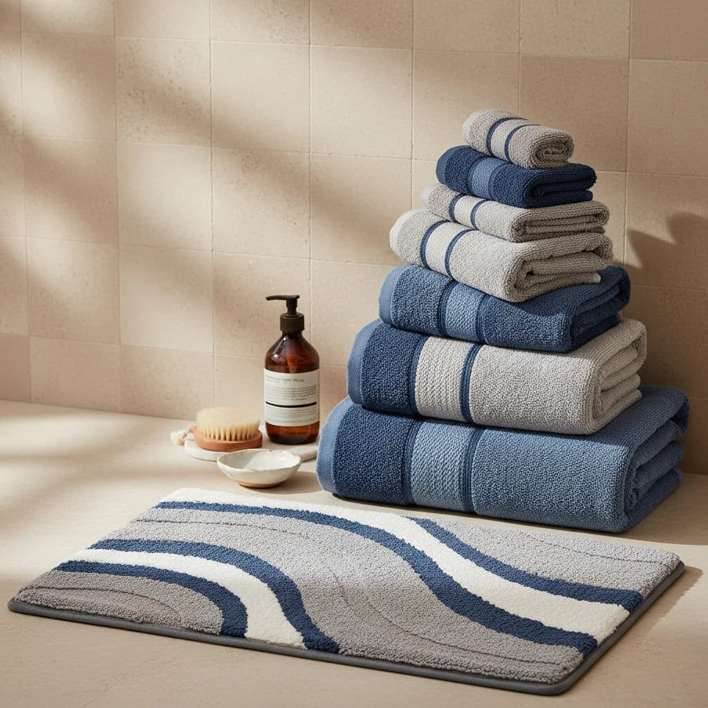 Tapis de Salle de Bain Original Gris et Blanc