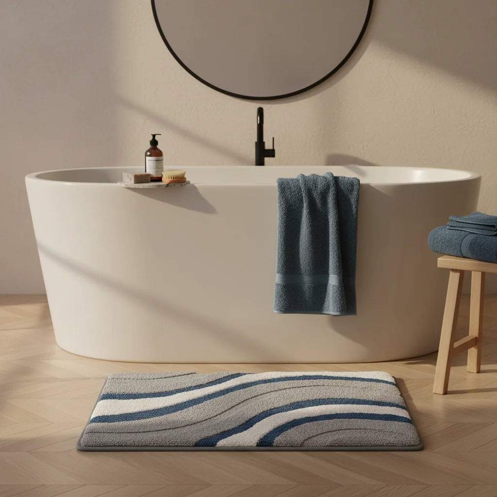 Tapis de Salle de Bain Original Gris et Blanc