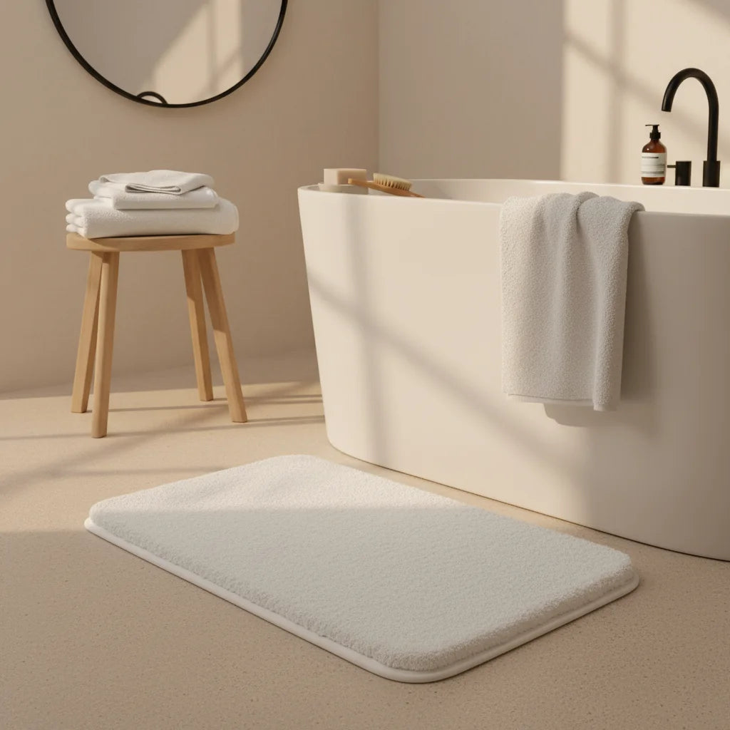Tapis de Salle de Bain Super Absorbant Blanc Ivoire