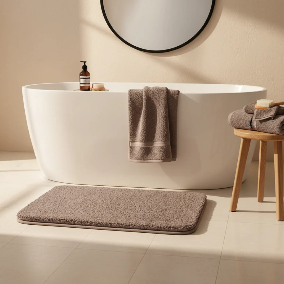 Tapis de Salle de Bain Super Absorbant Brun Taupe