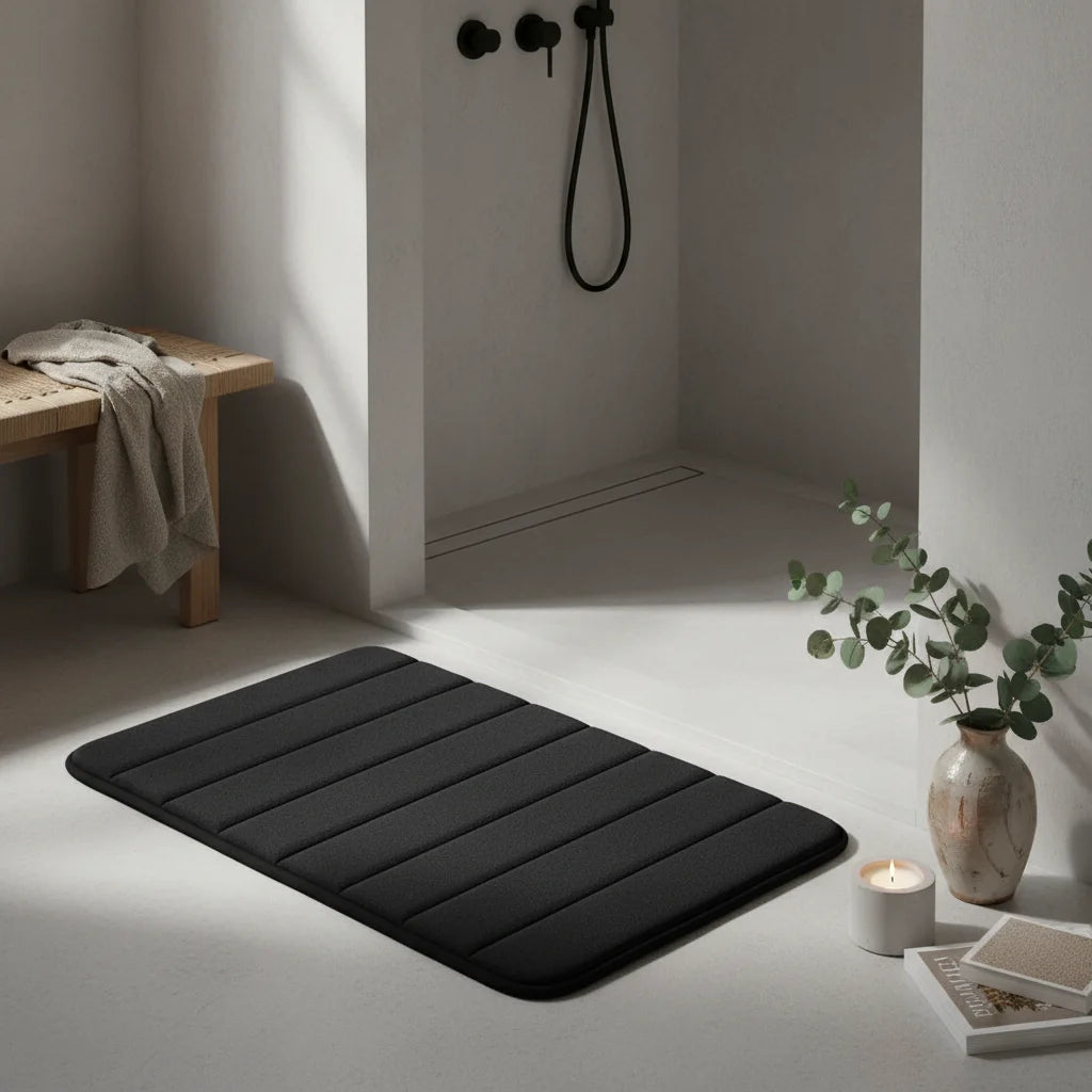Tapis de Salle de Bain Ultra Absorbant Noir Ébène