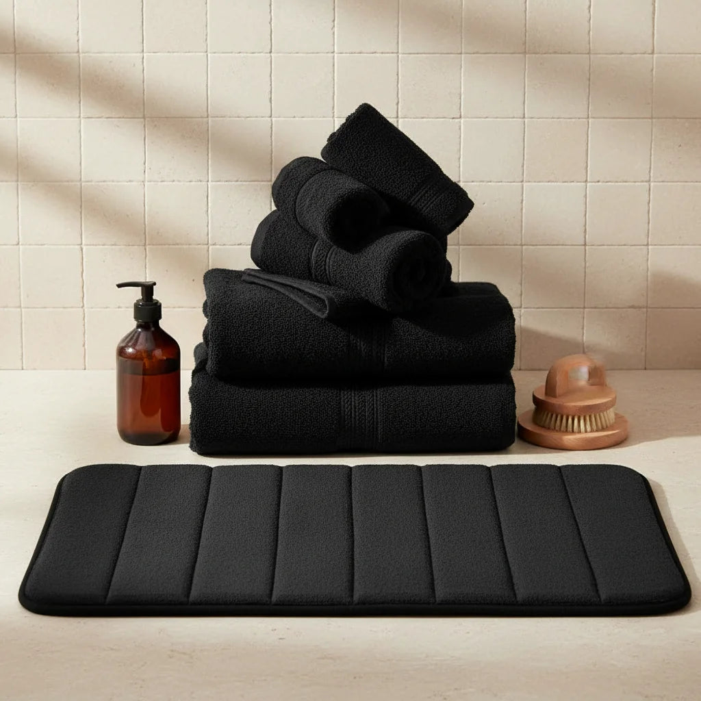 Tapis de Salle de Bain Ultra Absorbant Noir Ébène