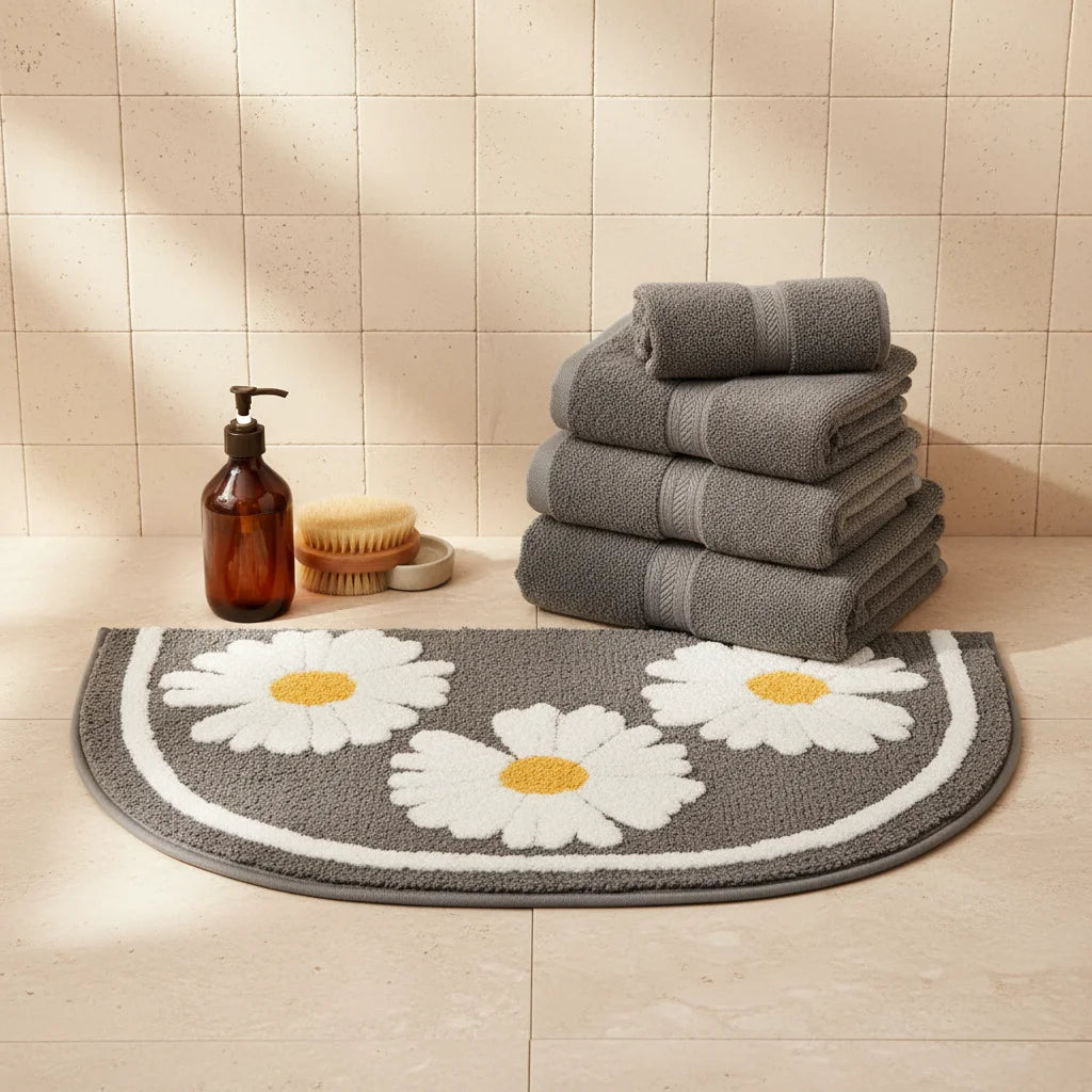 Tapis Demi Lune Originale Pour Salle de Bain Gray Flower 45x75cm