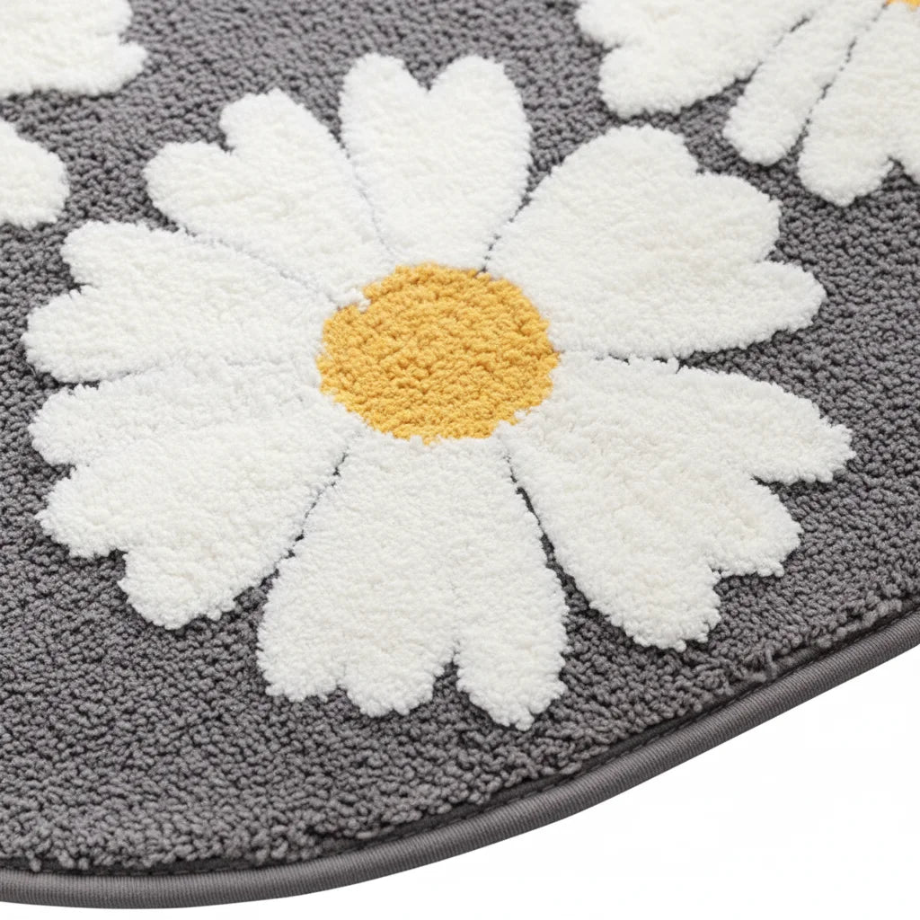 Tapis Demi Lune Originale Pour Salle de Bain Gray Flower 45x75cm