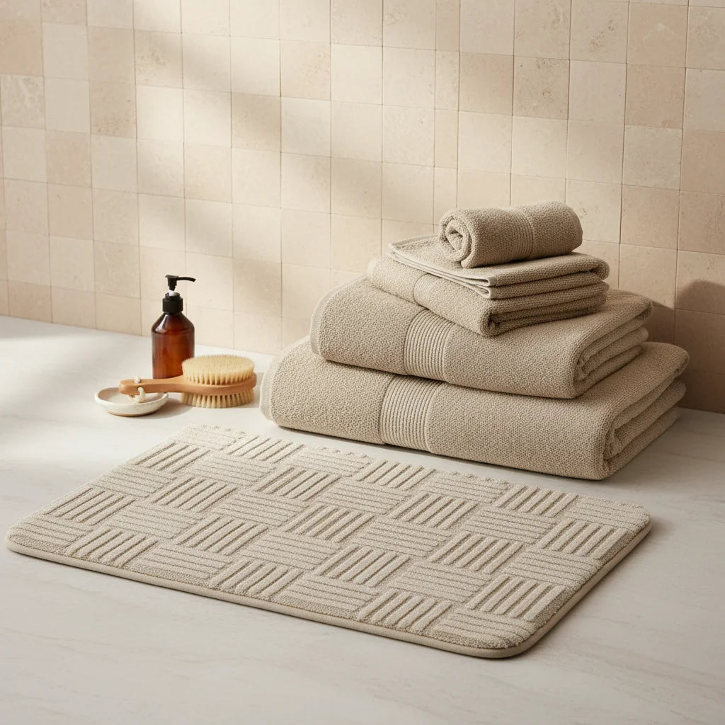 Tapis Design Salle de Bain Épais beige