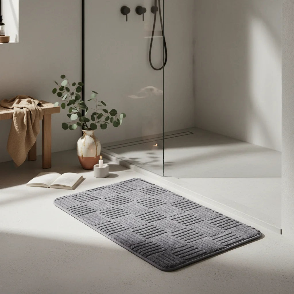 Tapis Design Salle de Bain Épais Gris