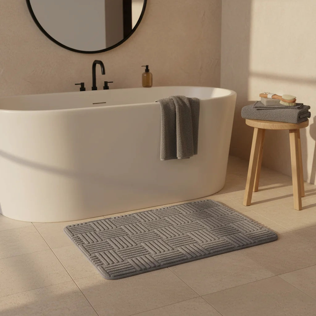 Tapis Design Salle de Bain Épais Gris