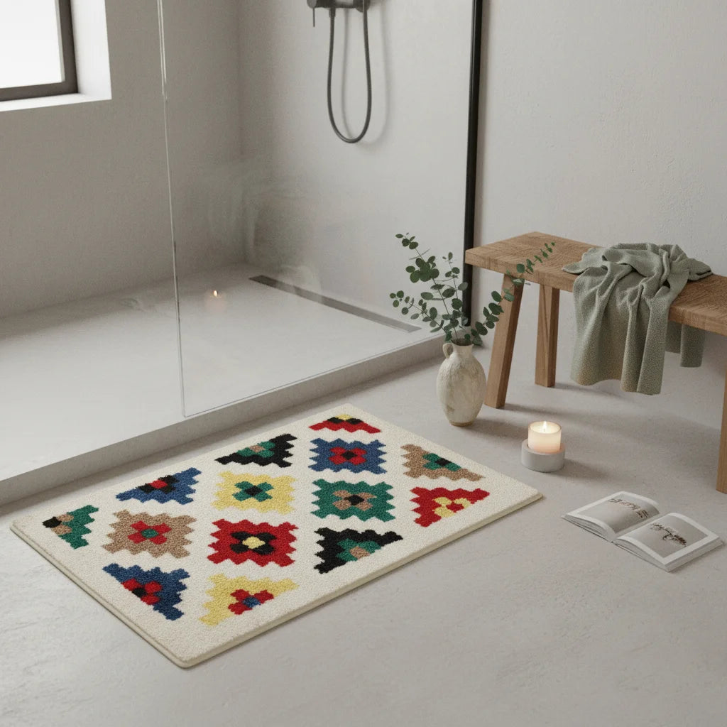 Tapis Géométrique de Salle de Bain
